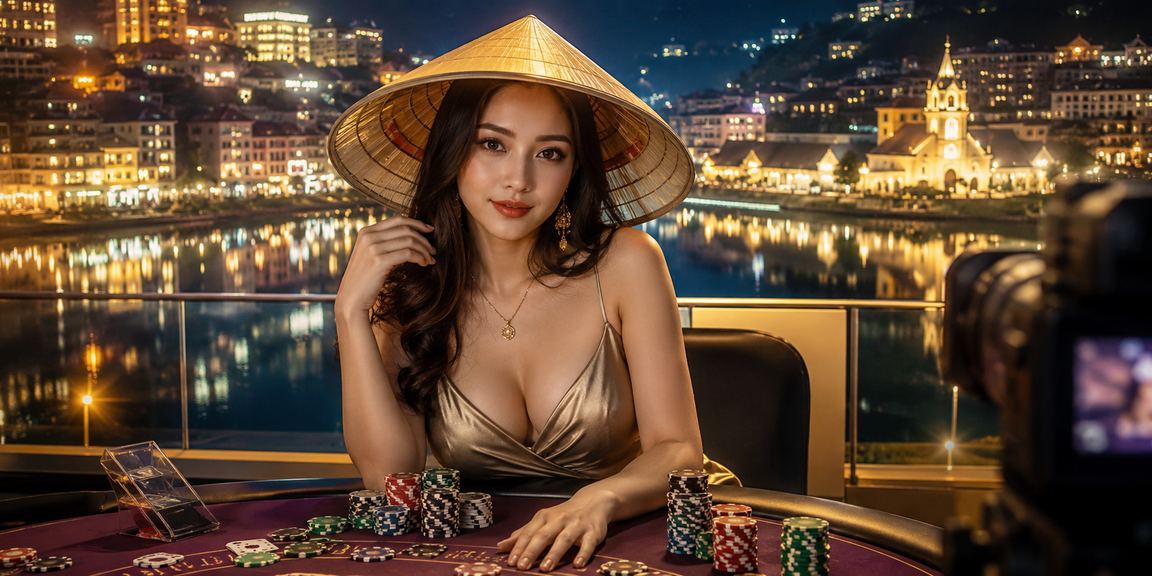 Người chơi đội nón lá nhận thưởng VIP tại vùng núi Sapa với khung cảnh thiên nhiên hùng vĩ